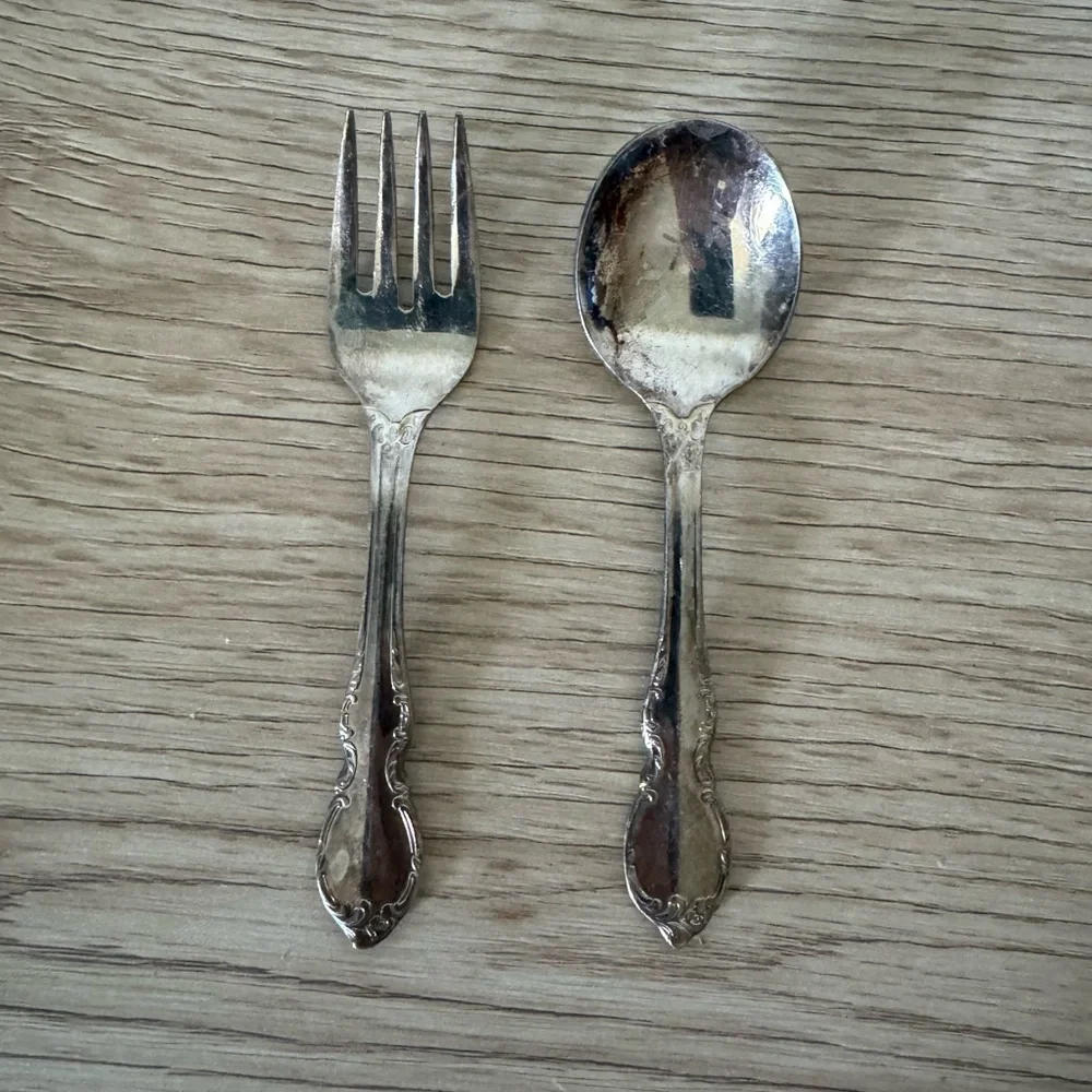 1847 Rogers Bros I S‎ Silverplated Reflection Baby Spoon & Fork Silverware Set